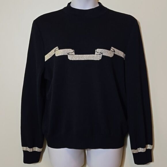 ST. JOHN by Marie Gray Santana Knit Sweater Size Large Ribbon Mock Neck Holiday - Picture 14 of 14